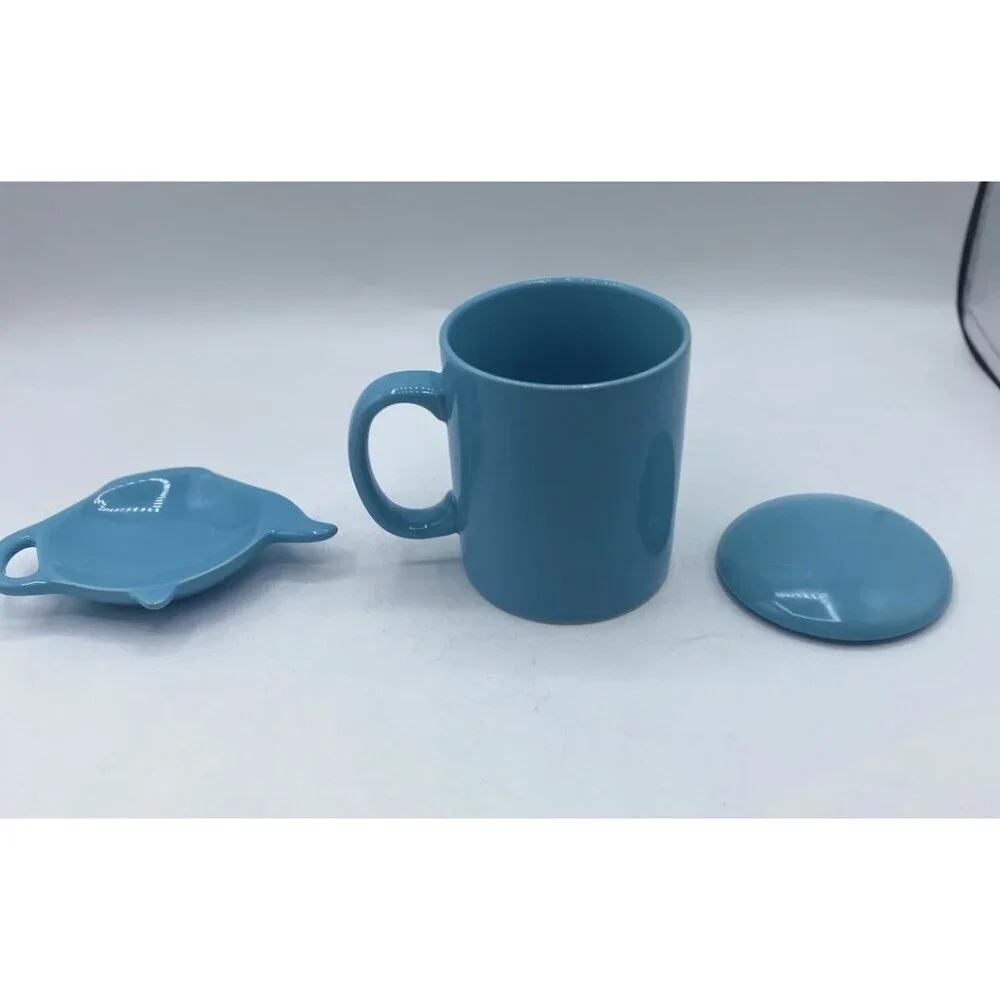 OmniWare Coffee Tea Mug With Lid Teapot Shaped Dish Blue Turquoise Minimalist